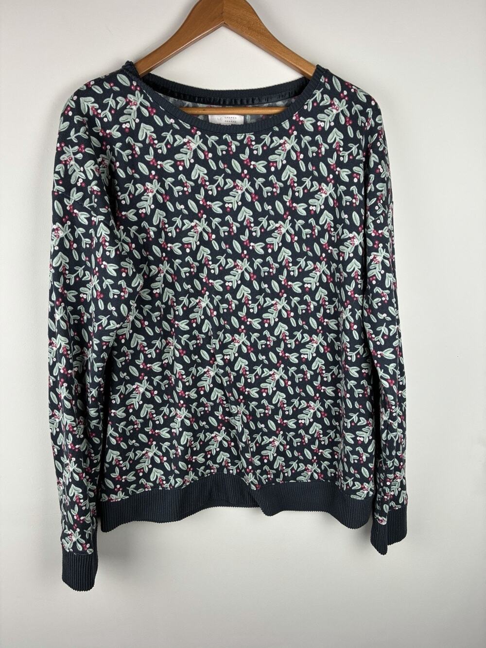 Lauren Conrad LC Intimates Large Floral Velour Lounge Sweatshirt Gray Soft Cozy